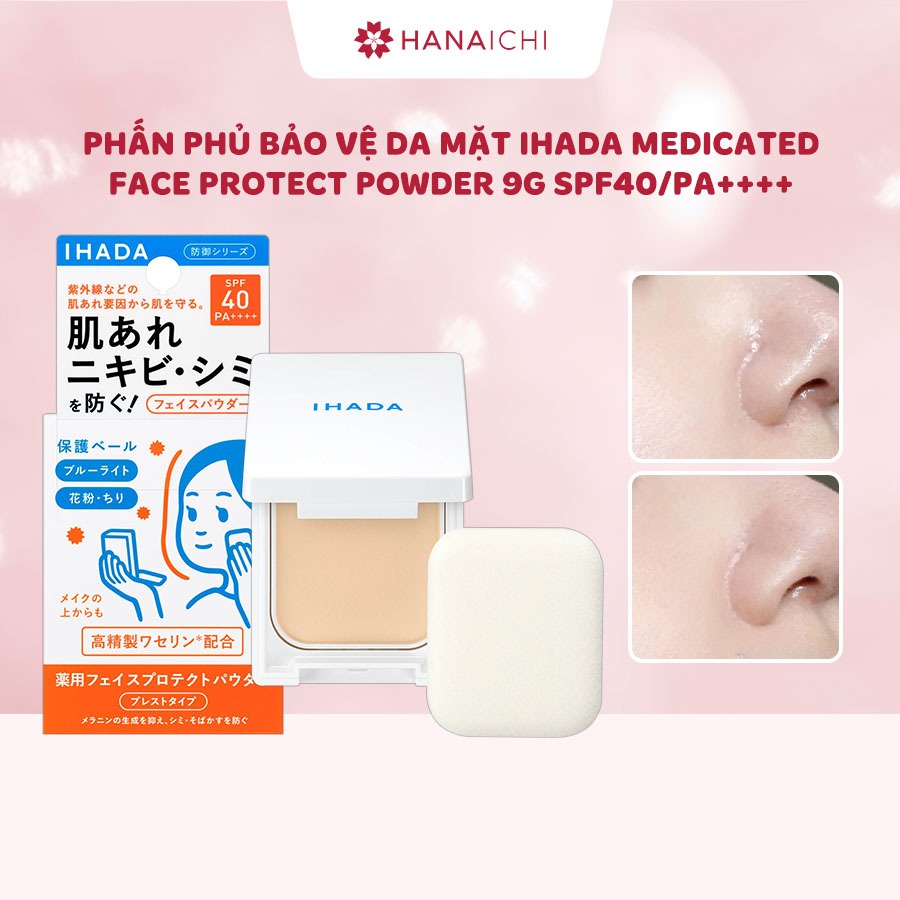 Phấn phủ bảo vệ da mặt Ihada Medicated Face Protect Powder SPF40/PA++++ 9g dưỡng da kiềm dầu chống n