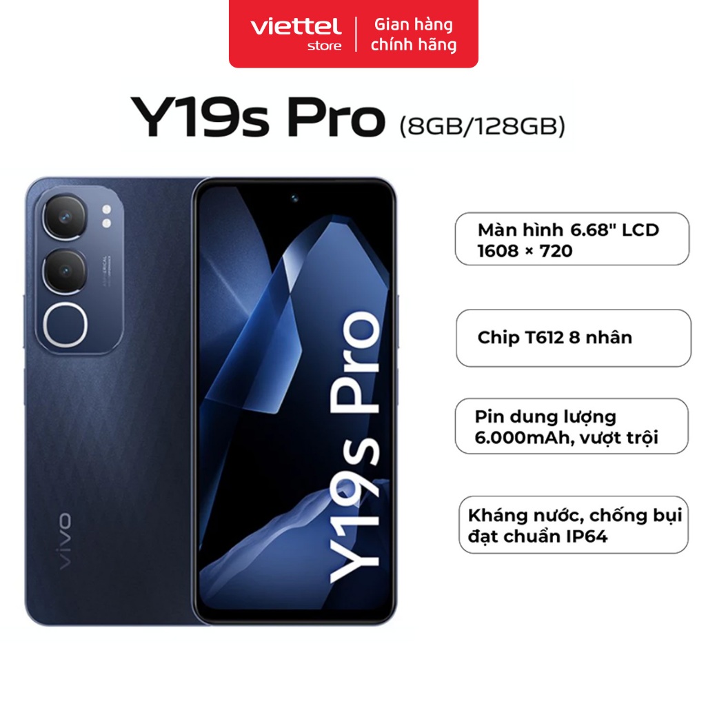 Điện thoại vivo Y19s Pro 8GB + 128GB | Màn Hình 6.68" | Pin 6000mAh | Kháng Nước và Chống Bụi IP64 | BigBuy360 - bigbuy360.vn