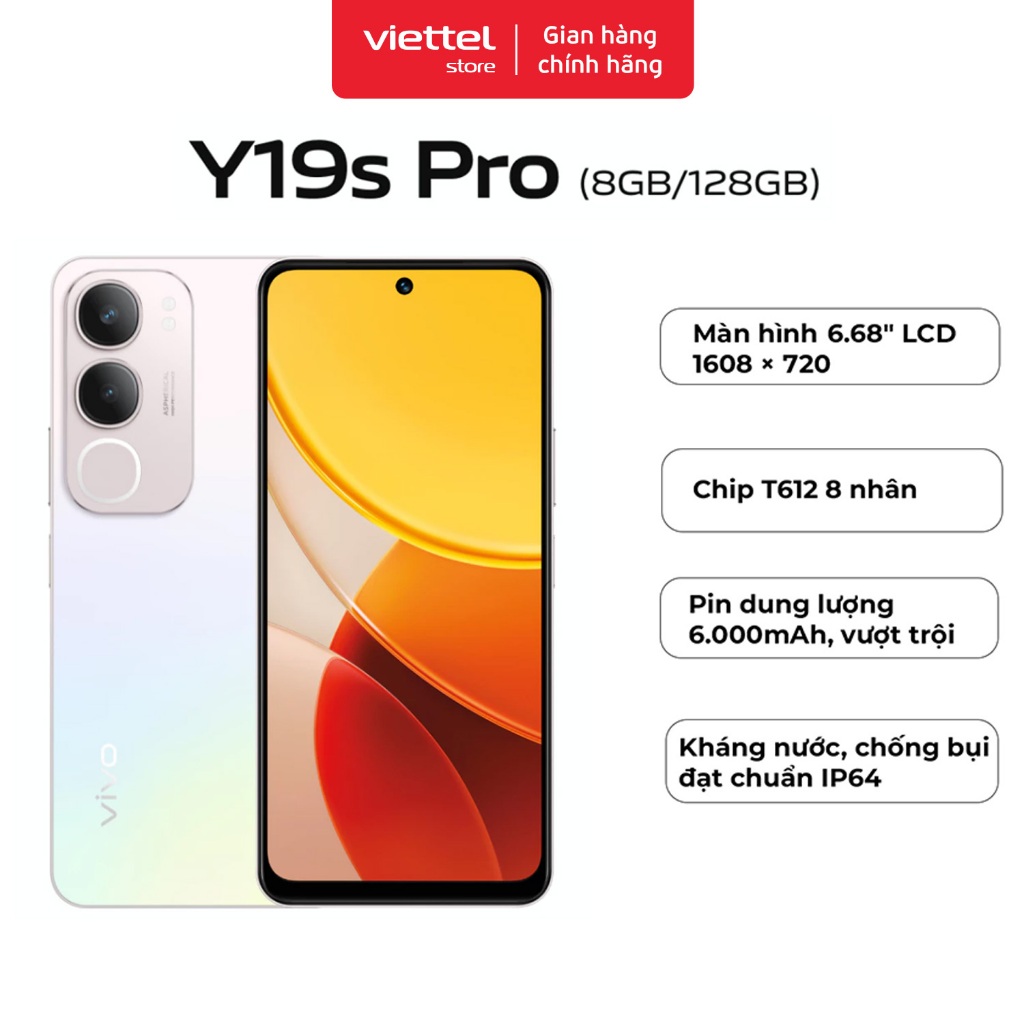 Điện thoại vivo Y19s Pro 8GB + 128GB | Màn Hình 6.68" | Pin 6000mAh | Kháng Nước và Chống Bụi IP64 | BigBuy360 - bigbuy360.vn
