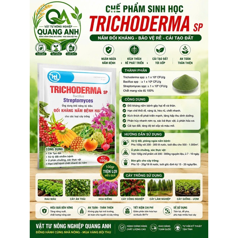 Chế Phẩm Sinh Học Trichoderma SP 100gr – Đối Kháng Nấm Bệnh, Phòng Thối Rễ, Vàng Lá, Cải Tạo Đất, Tăng Sức Đề Kháng Cho