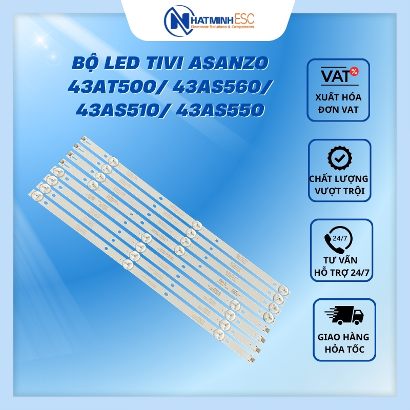 Bộ LED tivi ASANZO 43AT500/ 43AS560/ 43AS510/ 43AS550 (8 thanh 6V N1)