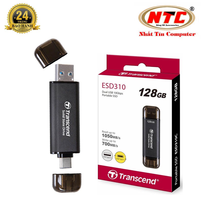 Ổ cứng di động SSD cho điện thoại / máy tính 128GB Transcend ESD310 đọc 1050MB/s ghi 990MB/s - 2 đầu