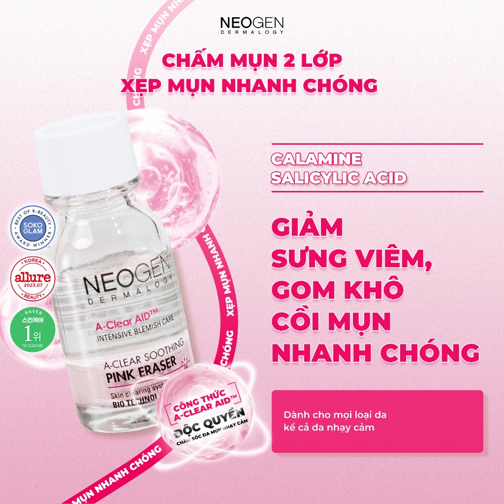 [NEOGEN] Chấm Mụn 2 Lớp Hỗ Trợ Xẹp Mụn Neogen Dermalogy A-Clear Aid Soothing Pink Eraser 15ml