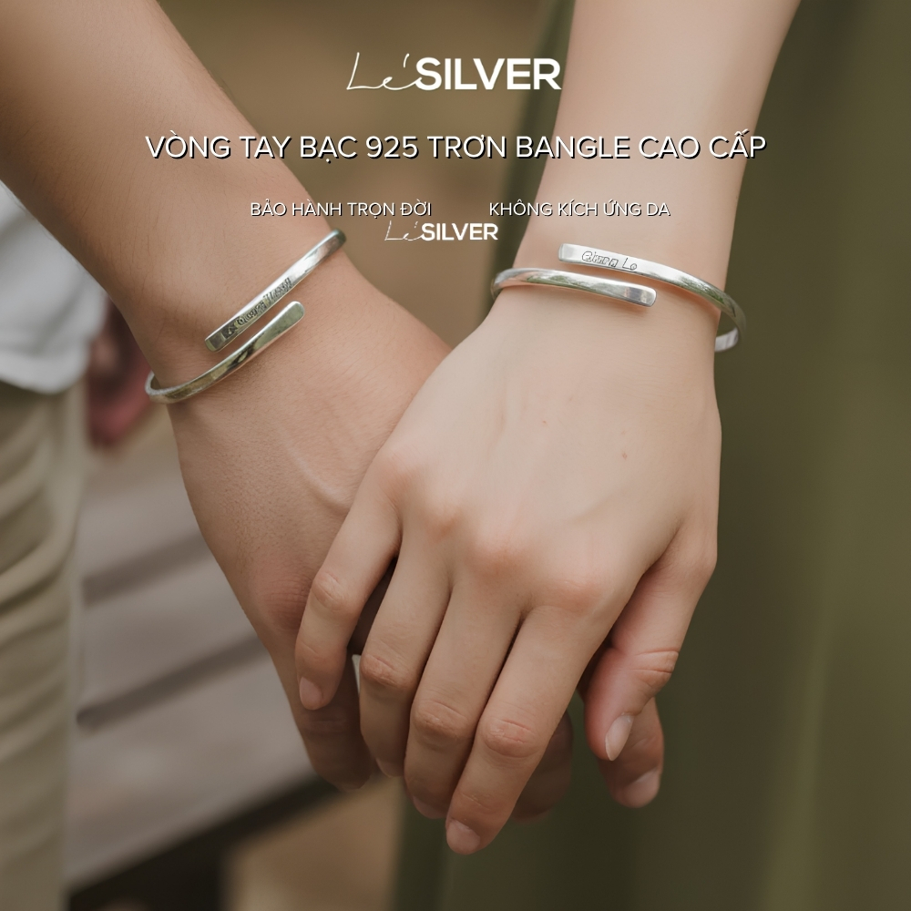 Vòng Tay Bạc 925 Trơn Bangle Cao Cấp, Khắc Tên Theo Yêu Cầu, Thiết Kế Unisex, Cặp Đôi | Le’SILVER