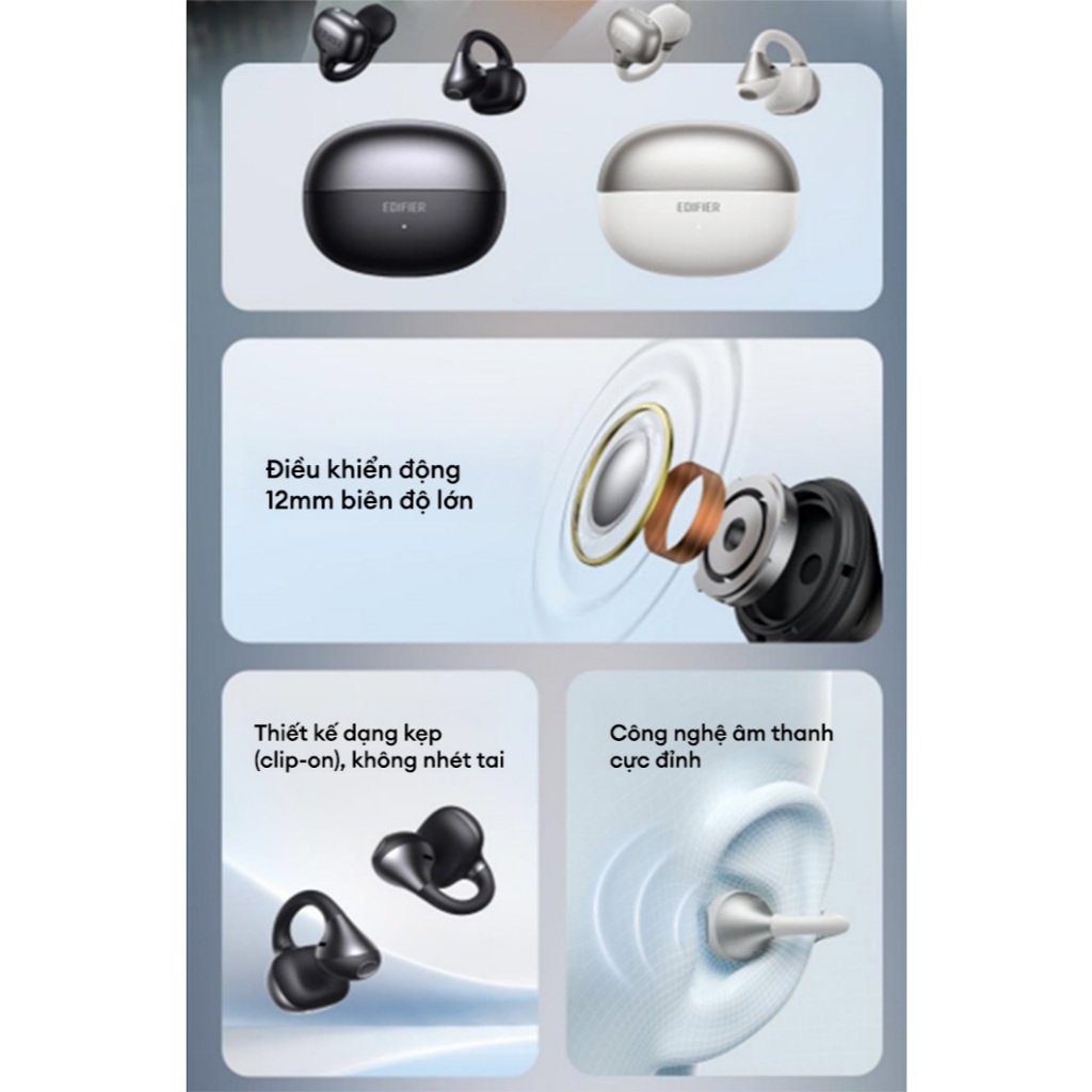 Tai Nghe Bluetooth Kẹp Tai EDIFIER COMFO BASS | Thời Gian Sử Dụng Tới 22H | Kháng Nước, Bụi IP55 | Bảo Hành 15 Tháng | BigBuy360 - bigbuy360.vn