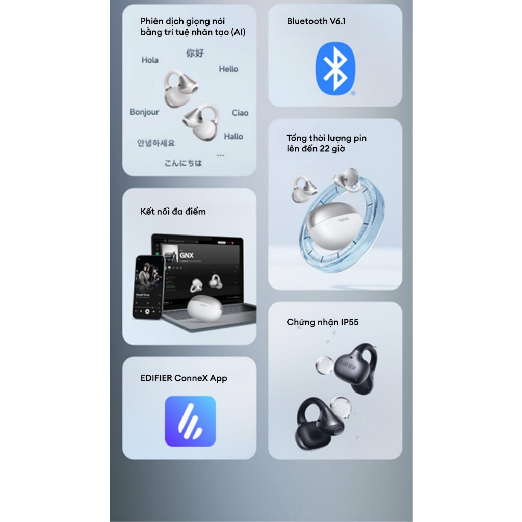 Tai Nghe Bluetooth Kẹp Tai EDIFIER COMFO BASS | Thời Gian Sử Dụng Tới 22H | Kháng Nước, Bụi IP55 | Bảo Hành 15 Tháng | BigBuy360 - bigbuy360.vn