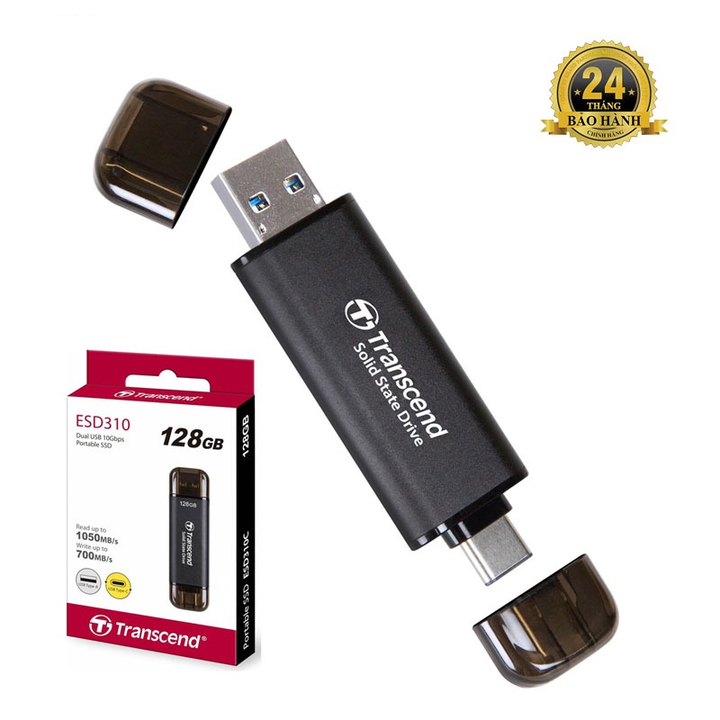 Ổ cứng di động SSD 128GB cho điện thoại / máy tính Transcend ESD310 đọc 1050MB/s ghi 990MB/s - 2 đầu