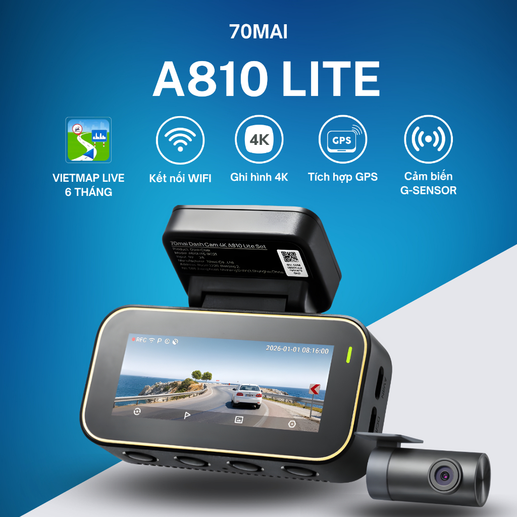 Camera hành trình 70mai A810 Lite, 4K HDR [VIETMAP LIVE] - Bản quốc tế - Hỗ trợ Tiếng Việt - Chính h
