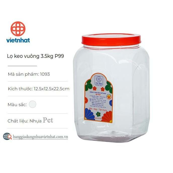 Combo 10 Lọ keo vuông 3.5kg P99 1093 Việt Nhật, Hũ nhựa đựng đồ