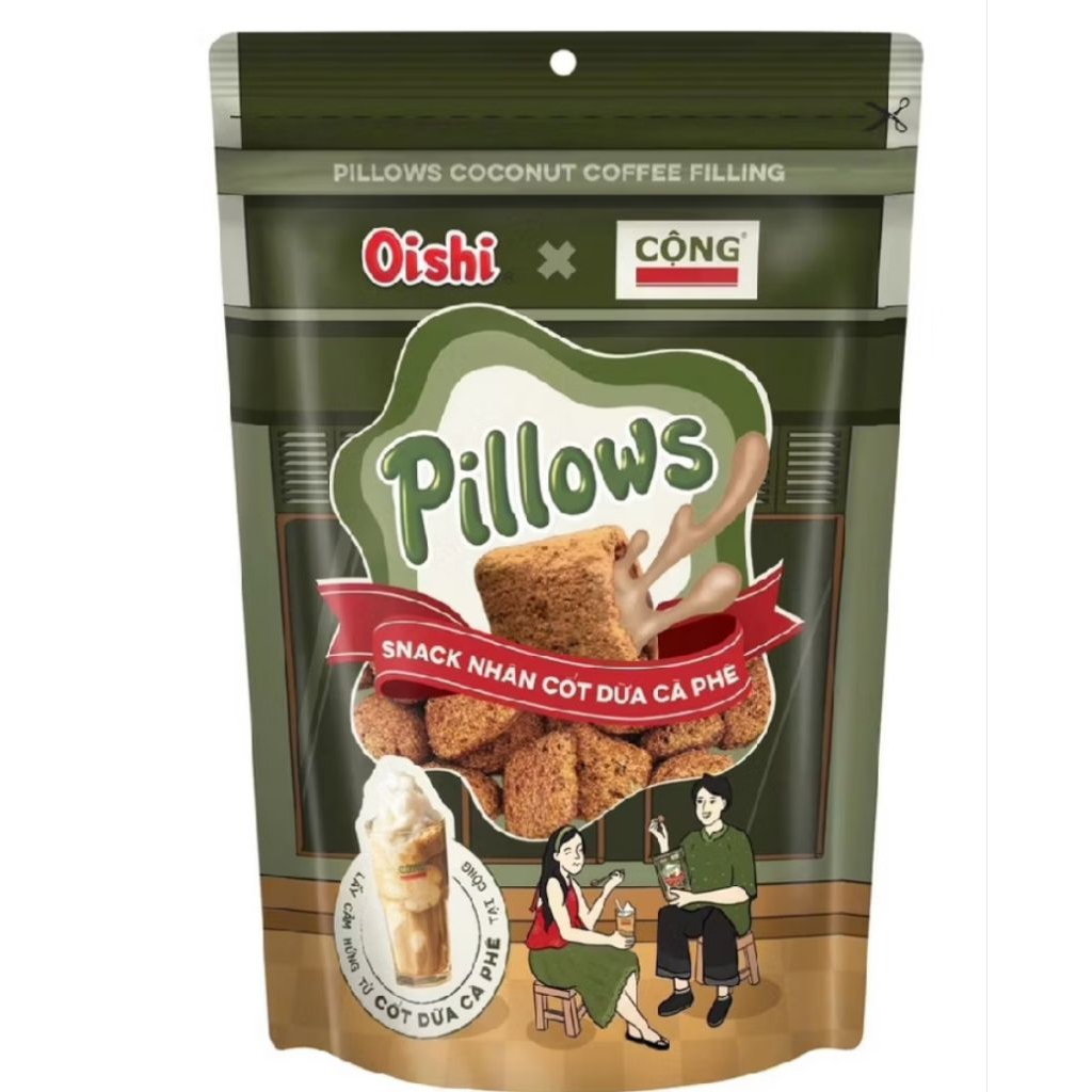 Combo 2 Bánh snack Oshi Pillows nhân cốt dừa cà phê Cộng