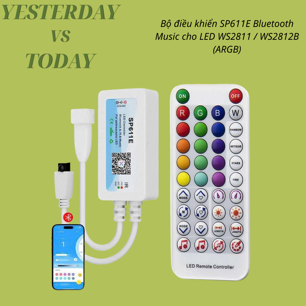 Bộ Điều Khiển LED Nháy Theo Nhạc SP611E Bluetooth – Đổi Màu ARGB Thông Minh Cho WS2811 / WS2812B