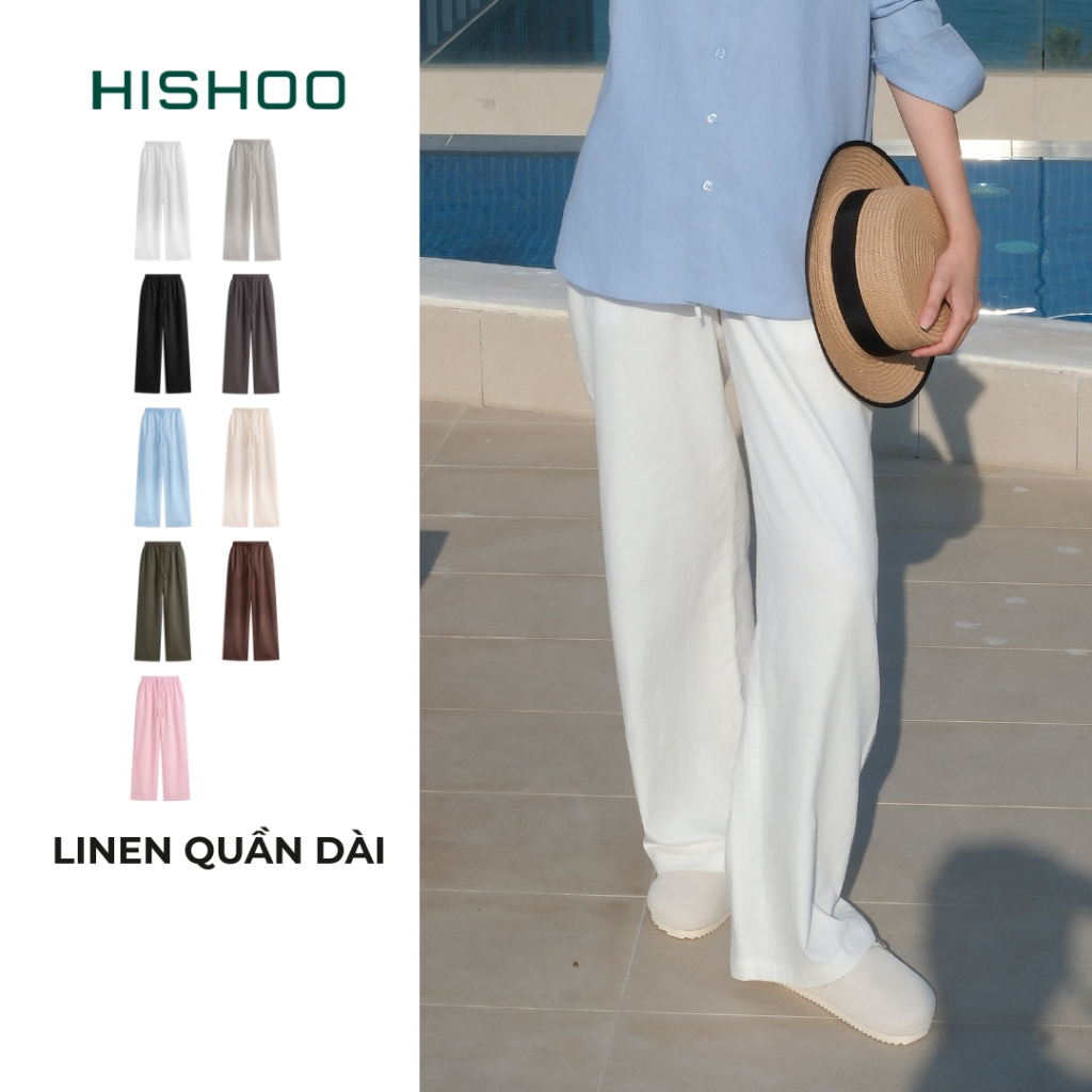 Quần dài Linen Nữ Lưng Thun, Hishoo basic mặc đi làm, đi chơi HISHOO Q3G001