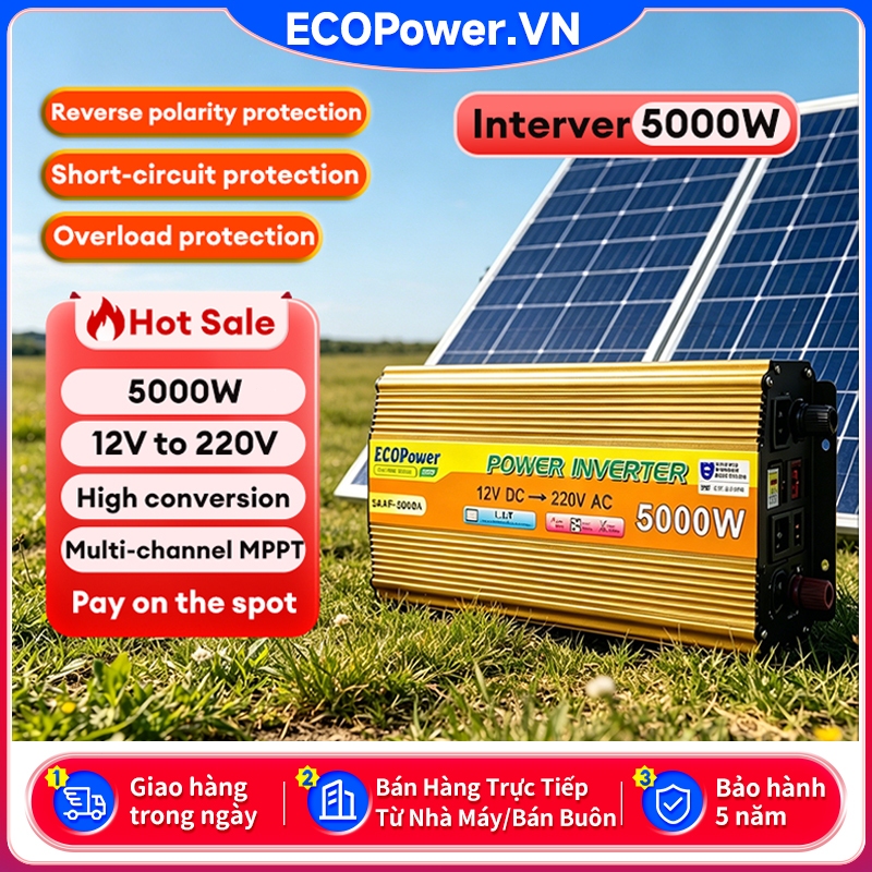 ECOPower Inverter Mặt Trời 5000W Chuẩn Sine Wave  Bộ Kích Điện Năng Lượng Mặt Trời 12V Sang 220V