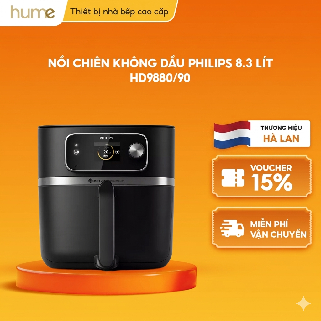 Nồi Chiên Không Dầu Philips 8.3 Lít HD9880/90 - Tích Hợp Nhiệt Kế Thực Phẩm - BH 24 Tháng