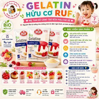 Bột Gelatin Hữu Cơ Làm Thạch Rau Câu, Kẹo Dẻo Cho Bé Ruf 9g