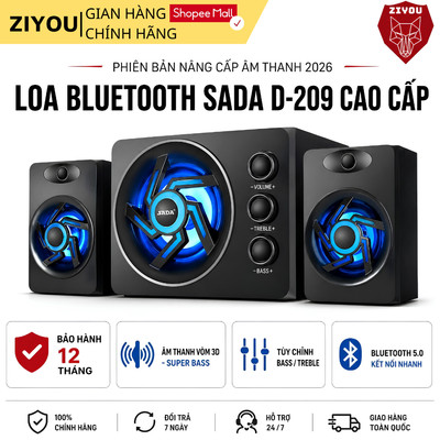 Loa Máy Tính, Vi Tính Có Bluetooth ZIYOU D209 LED RGB, Âm Thanh Super Bass, Nghe Nhạc Dành Cho PC ĐT