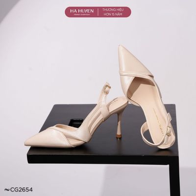 Giày cao gót 9cm nữ HÀ HUYỀN da lì mũi nhọn sang trọng quai hậu gót nhọn 9 phân - CG2654