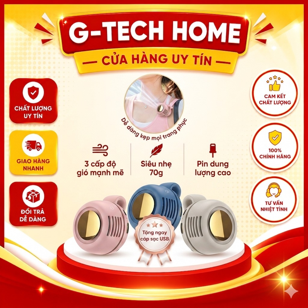 Quạt Mini Kẹp Áo Không Tiếng Ồn ,cực bền pin, Quạt Đeo Eo/Đeo Người Siêu Mạnh, Pin Sạc, 3 Cấp Độ Gió | BigBuy360 - bigbuy360.vn