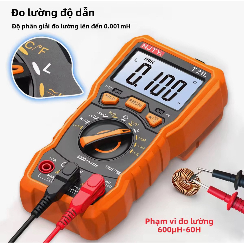 NJTY T21L Máy đo Điện Cảm 600μH-60H Đo Điện Trở Đa Năng Kỹ Thuật Số Chu Kỳ Hoạt Động 0,1-99% Nhiệt đ