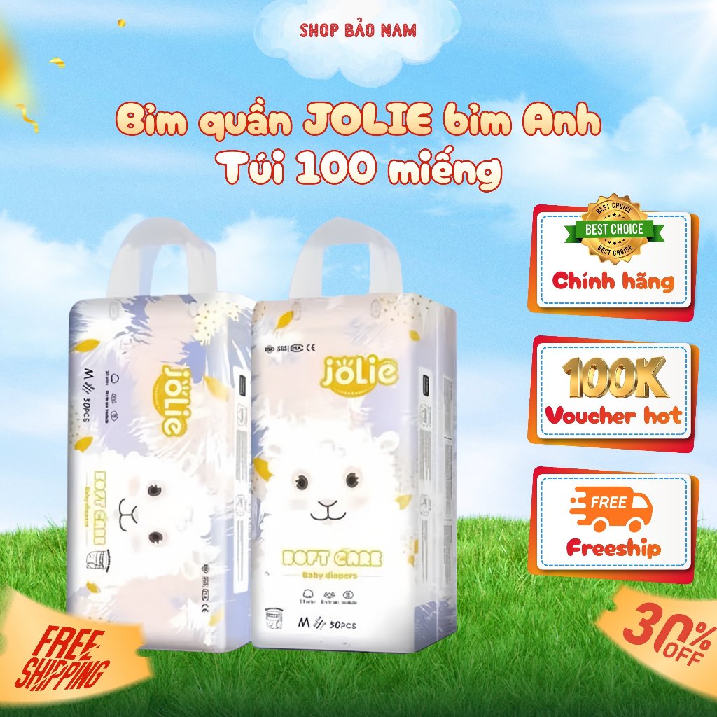 Bỉm quần JOLIE bỉm Anh 100 miếng hàng xuất Nhật đủ size M/L/XL/XXL/4XL cho bé 5- 30 KG