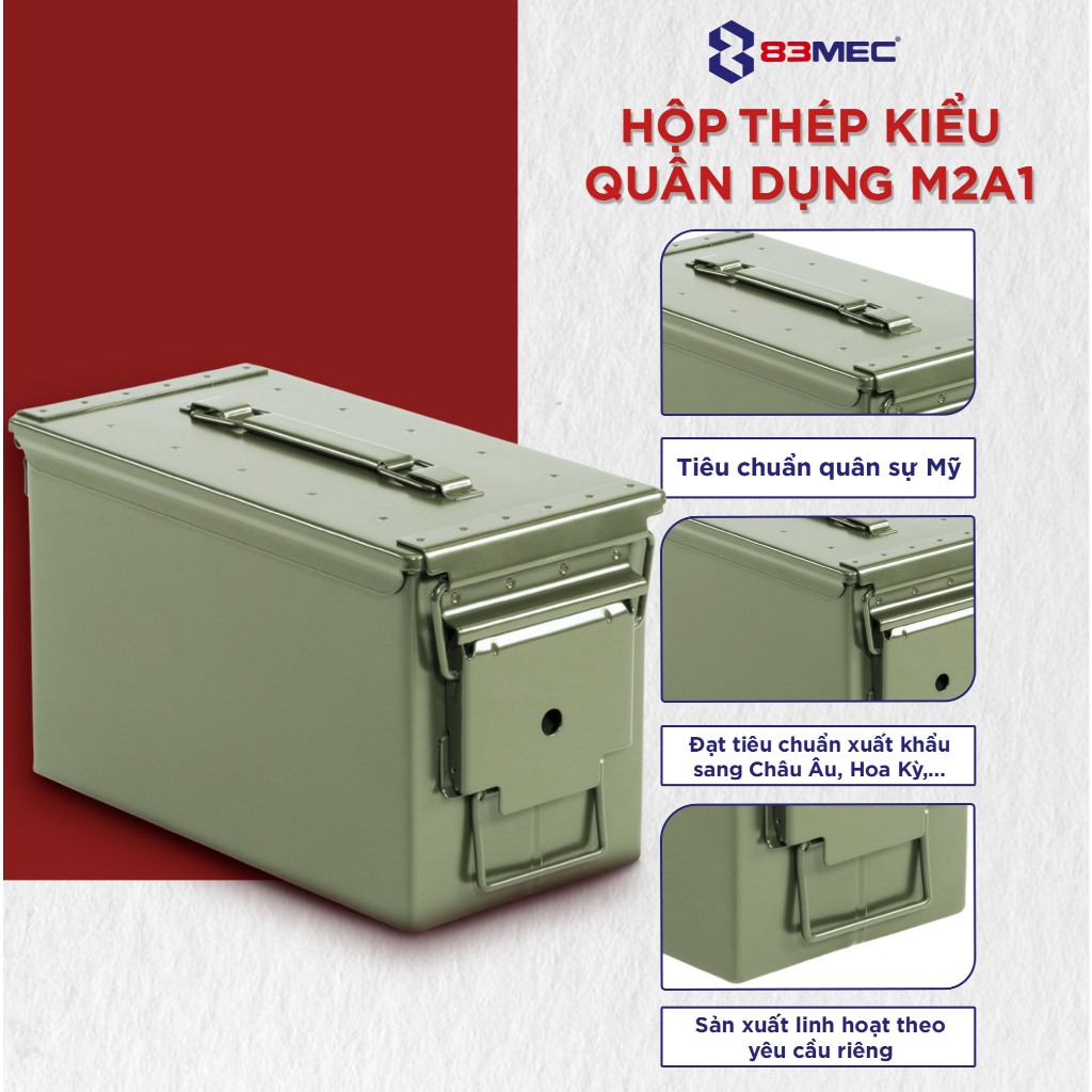 Hộp Đựng Dụng Cụ Bằng Thép Quân Dụng M2A1 83MEC Siêu Chịu Lực Kín Nước Kín Khí, Có Khóa Tiện Lợi
