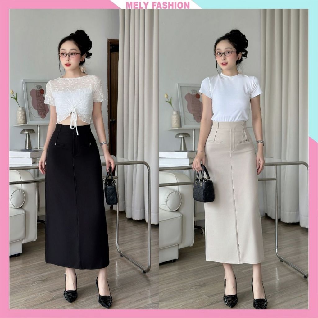 Chân váy chữ A bigsize dáng dài Mely Fashion cạp cao xẻ tà sau tôn dáng che bụng dễ phối đồ trẻ trun