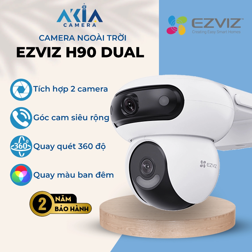 Camera Wifi 2 mắt EZVIZ H90 Dual 2K (4MP+4MP) ngoài trời - Xoay 360 Độ - Đàm thoại 2 chiều - Có màu 