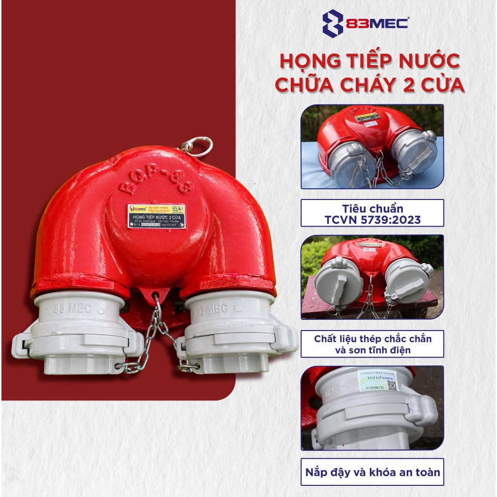 Họng Tiếp Nước Chữa Cháy 2 Cửa, Chất Liệu Gang Đúc Nguyên Khối Chịu Áp Lực Cao - 83MEC [CÓ TEM KĐ]