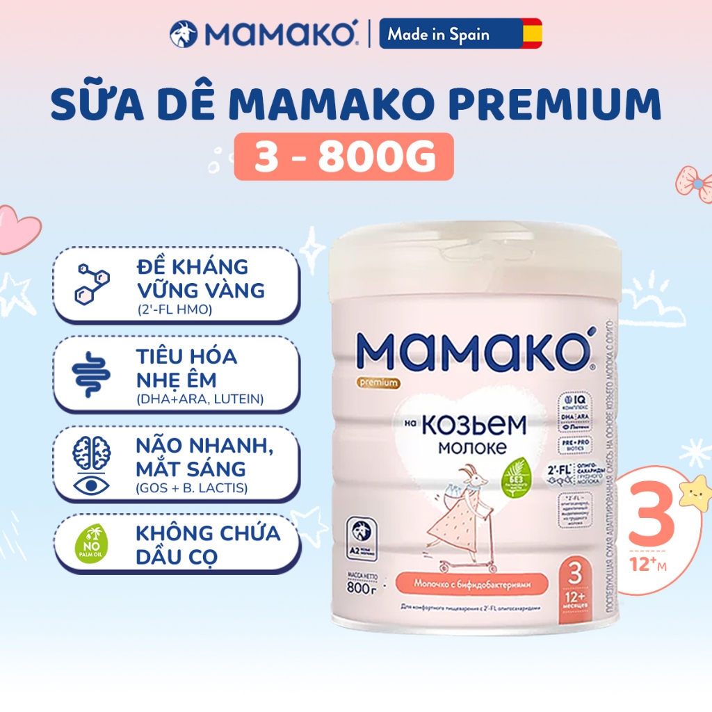 Sữa Dê Công Thức MAMAKO Premium Số 3 800g Bổ Sung DHA Lutein Và 2FL HMO Date 5/2028