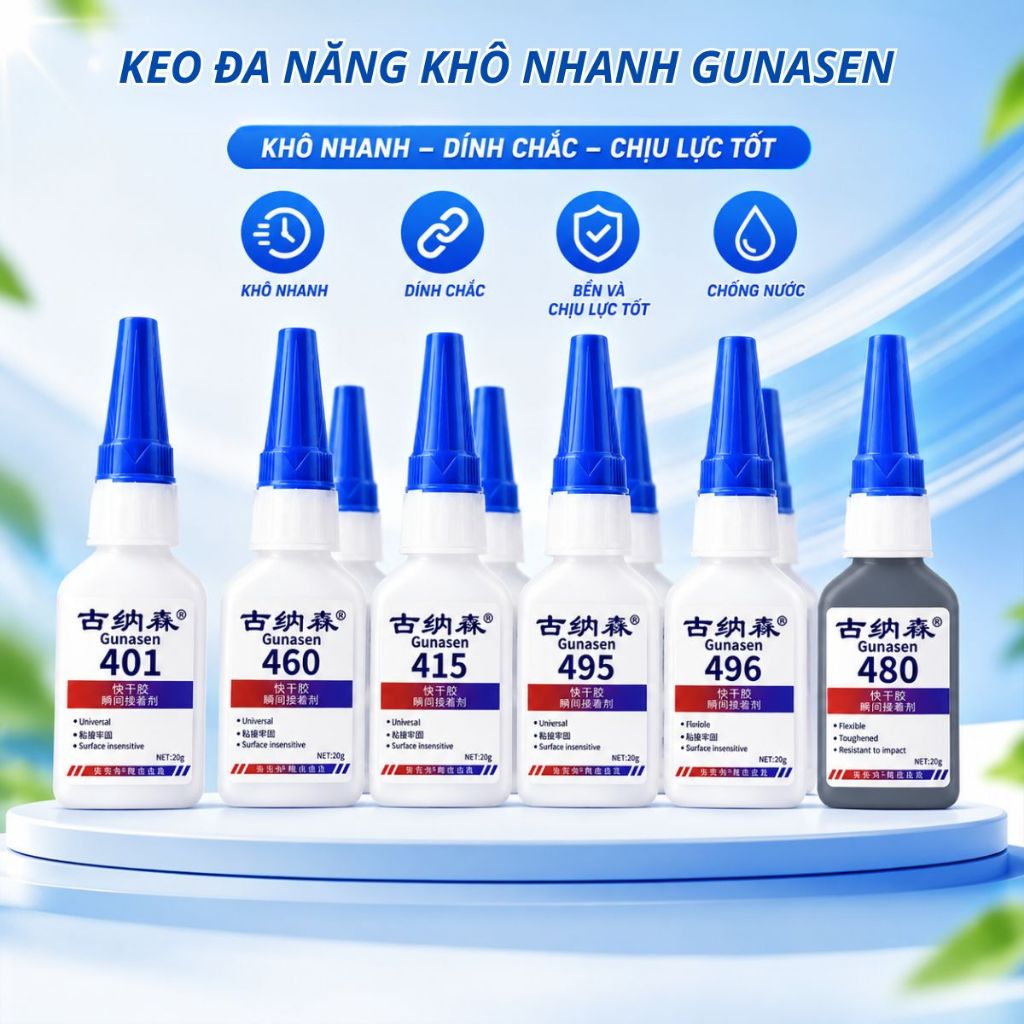 Keo Dán Đa Năng Gunasen 401 415 460 480 495 496 20G Khô Nhanh Siêu Dính Chịu Lực Chống Nước