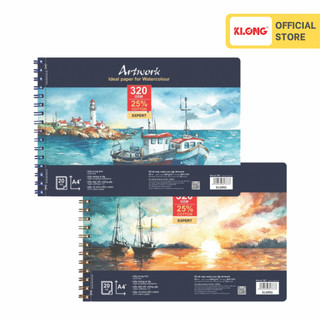 Sổ vẽ màu nước cao cấp KLONG A4+ 25% cotton 20 tờ 320GSM; MS: 787