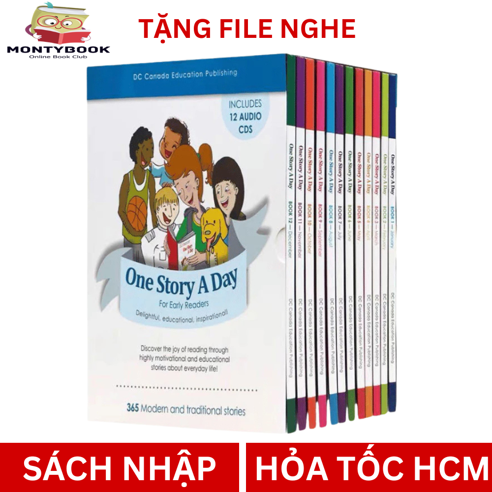 Sách - ONE STORY A DAY LEVEL 2-  NHẬP KHẨU - Trọn bộ 12c kèm hộp rất đẹp, tặng file nghe