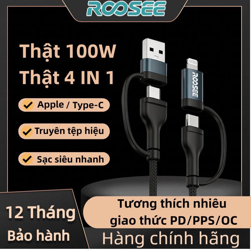 Roosee Dây sạc nhanh velasboost 4 trong 1 velasX, Truyền dữ liệu các đầu, Sạc đa năng 4 trong 1 - Ch