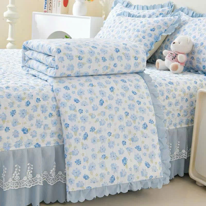 Set ga gối trần bông phủ viền bèo thương hiệu ga trần bông phủ ga trải giường phủ đủ kích thước m6 m
