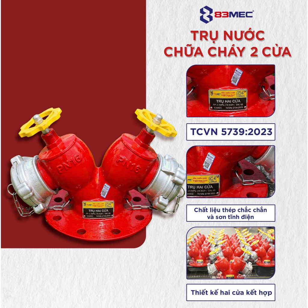 Trụ Nước Chữa Cháy 2 Cửa Gang Đúc Bền Bỉ, Kết Nối Nhanh Van Nước & Bình Chữa Cháy, Thiết bị PCCC - 8