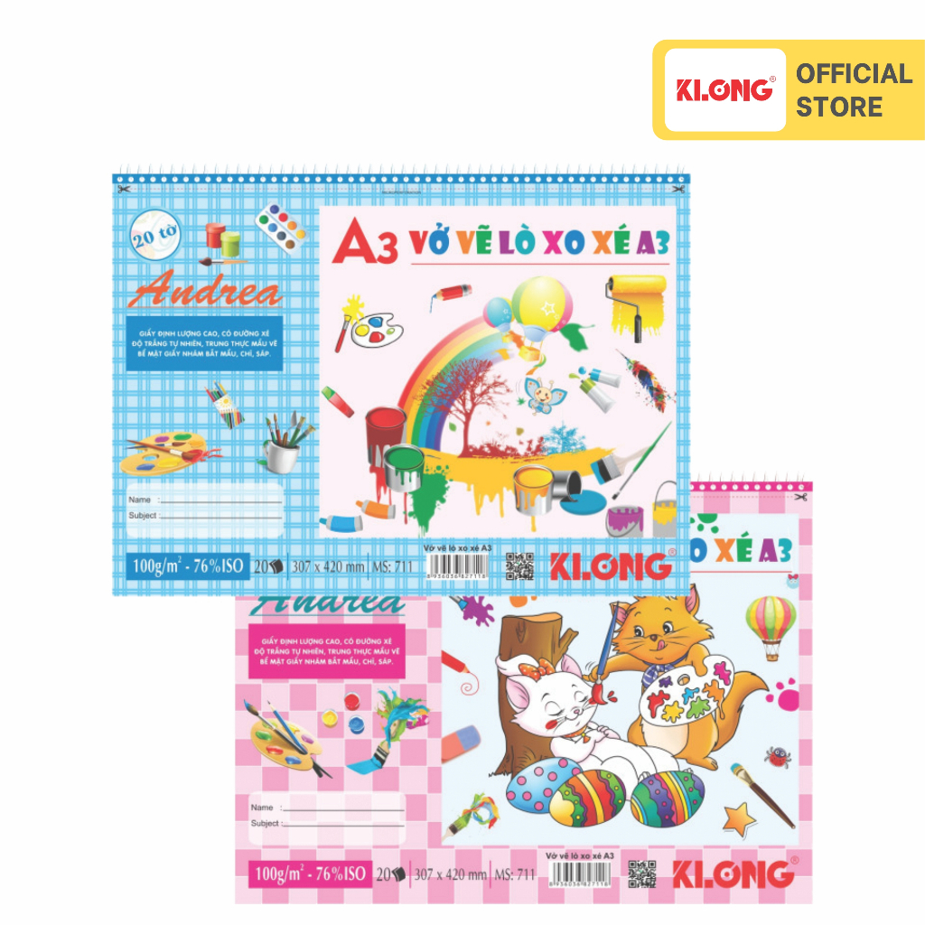 Vở vẽ lò xo xé KLONG A3 20 tờ 100/76; MS: 711