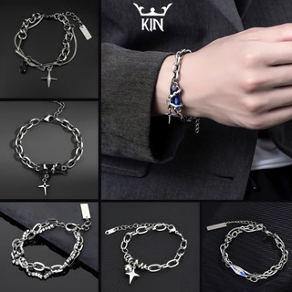 Vòng Tay Titan KIN Lắc Tay Nam Nữ Dây Xích Đôi Đính Đá Zircon Kiểu Dáng UNISEX Phong Cách Hàn Quốc - Vòng Tay Tổng Hợp