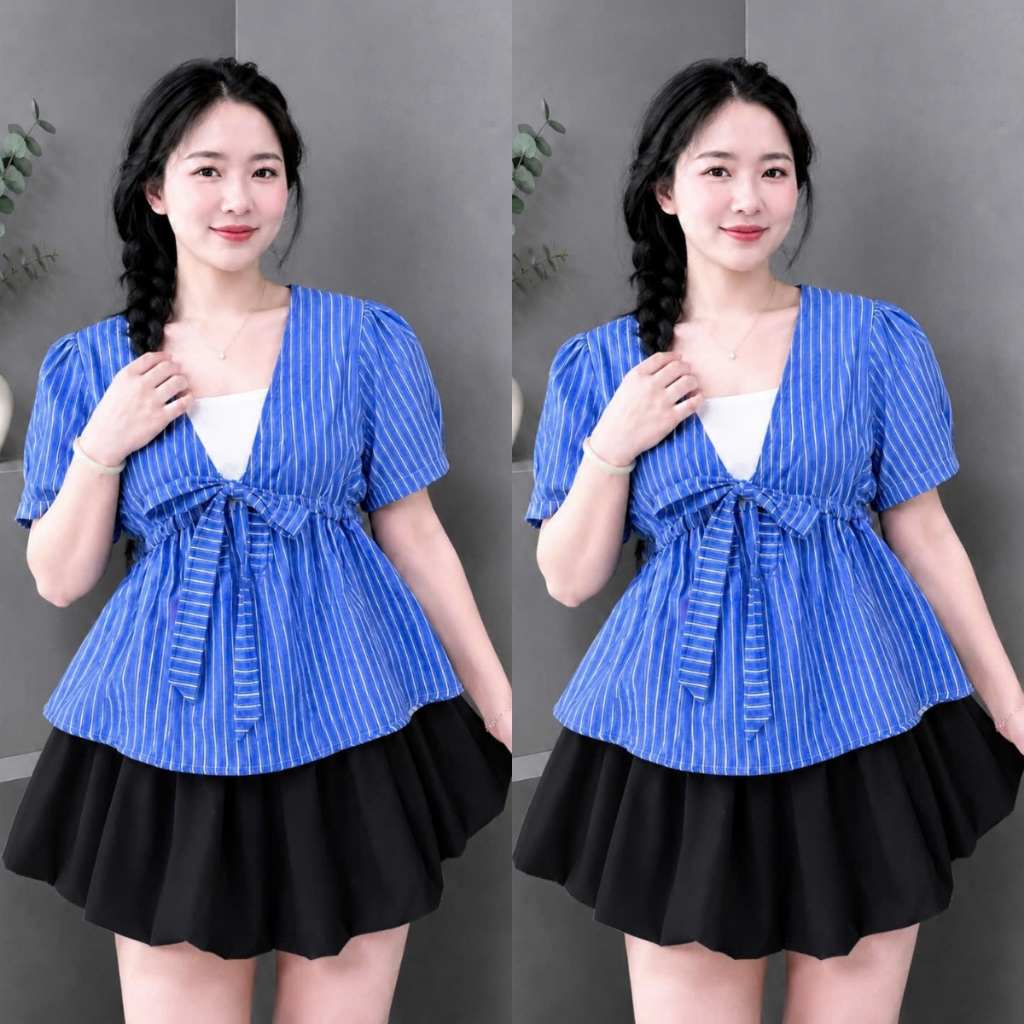 Set Áo Váy Bigsize Nữ Áo Babydoll Dang Peplum Xòe Phối Chân Váy Bí Dễ Thương A360+CV413 | BigBuy360 - bigbuy360.vn