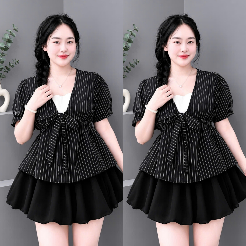 Set Áo Váy Bigsize Nữ Áo Babydoll Dang Peplum Xòe Phối Chân Váy Bí Dễ Thương A360+CV413 | BigBuy360 - bigbuy360.vn