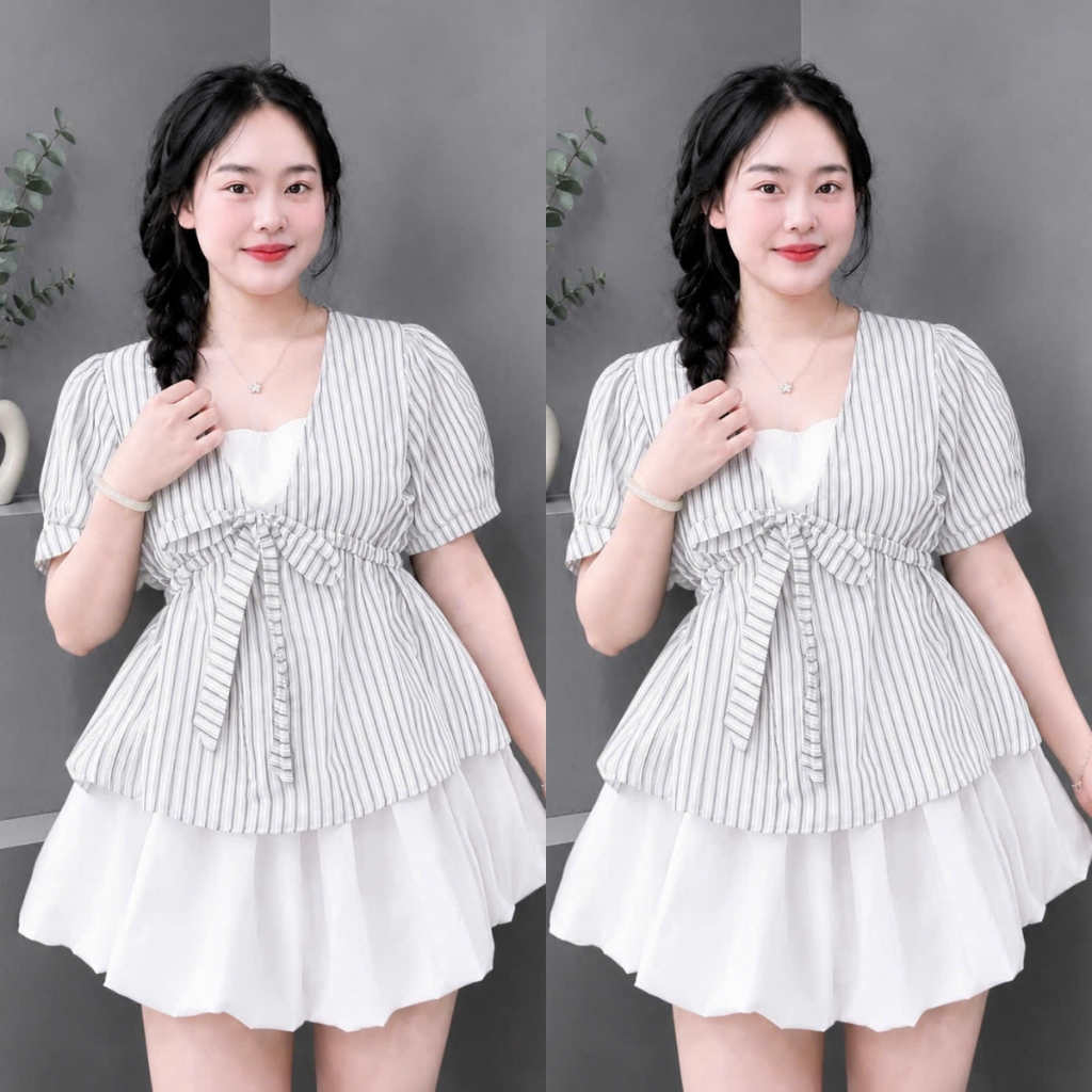 Set Áo Váy Bigsize Nữ Áo Babydoll Dang Peplum Xòe Phối Chân Váy Bí Dễ Thương A360+CV413 | BigBuy360 - bigbuy360.vn