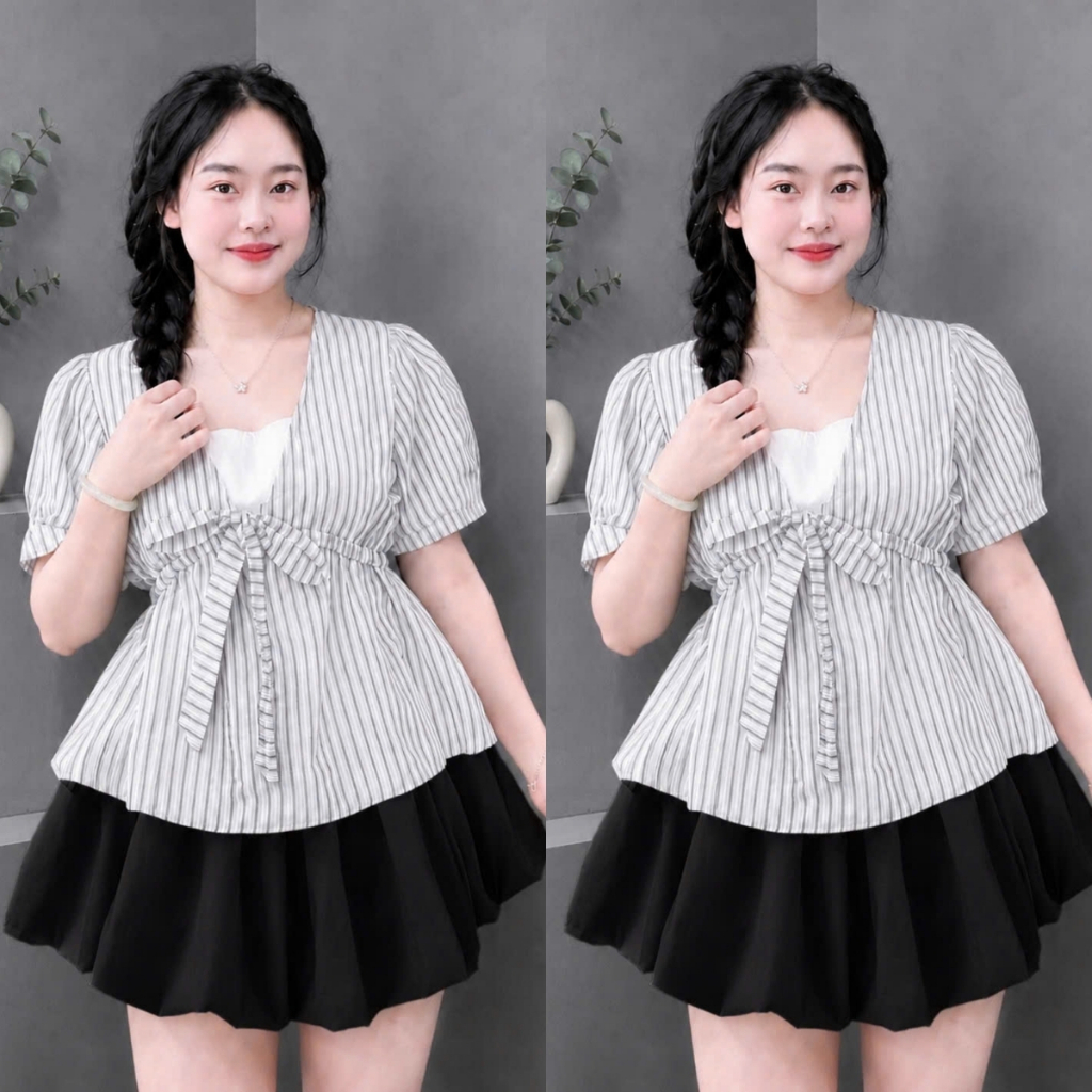 Set Áo Váy Bigsize Nữ Áo Babydoll Dang Peplum Xòe Phối Chân Váy Bí Dễ Thương A360+CV413 | BigBuy360 - bigbuy360.vn