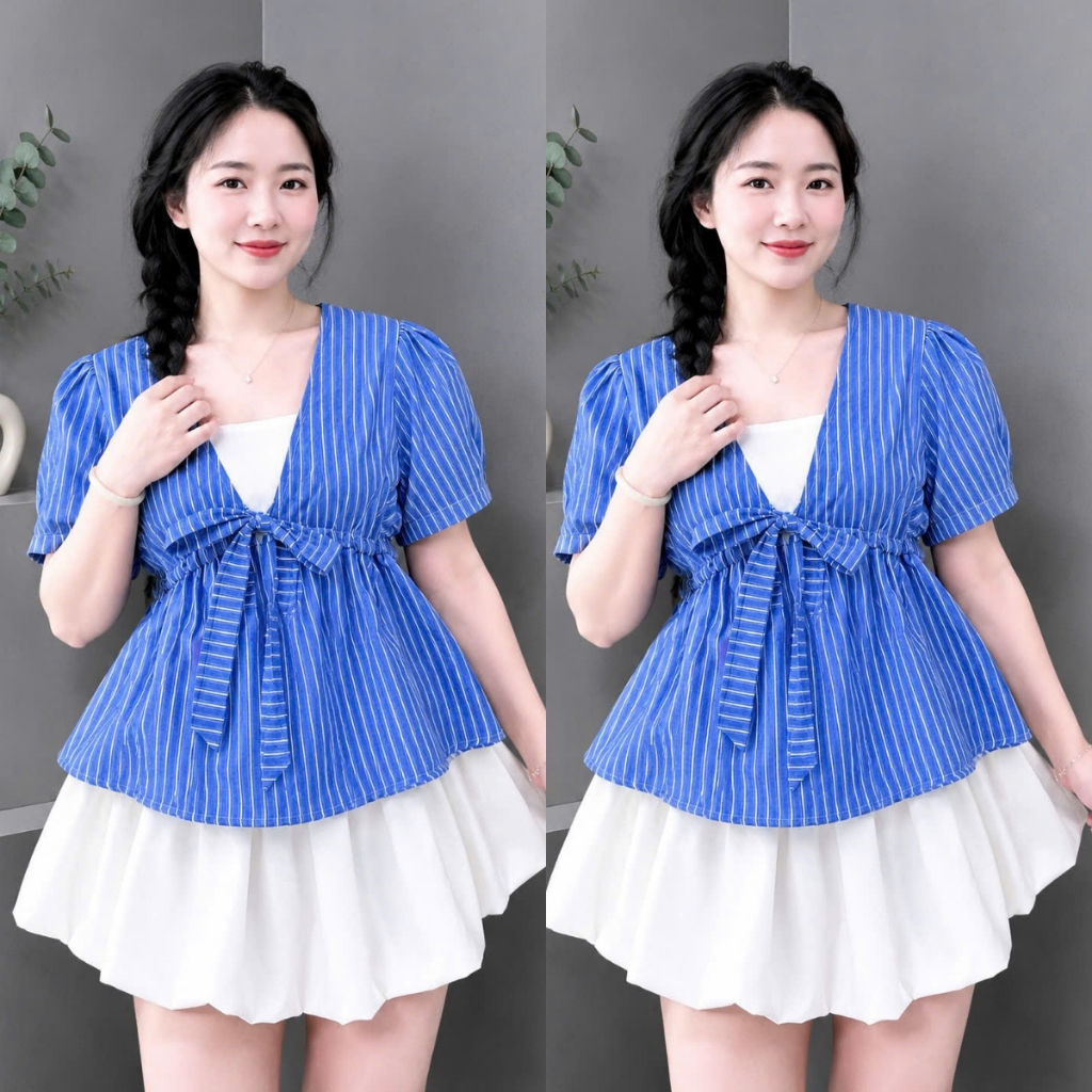 Set Áo Váy Bigsize Nữ Áo Babydoll Dang Peplum Xòe Phối Chân Váy Bí Dễ Thương A360+CV413 | BigBuy360 - bigbuy360.vn