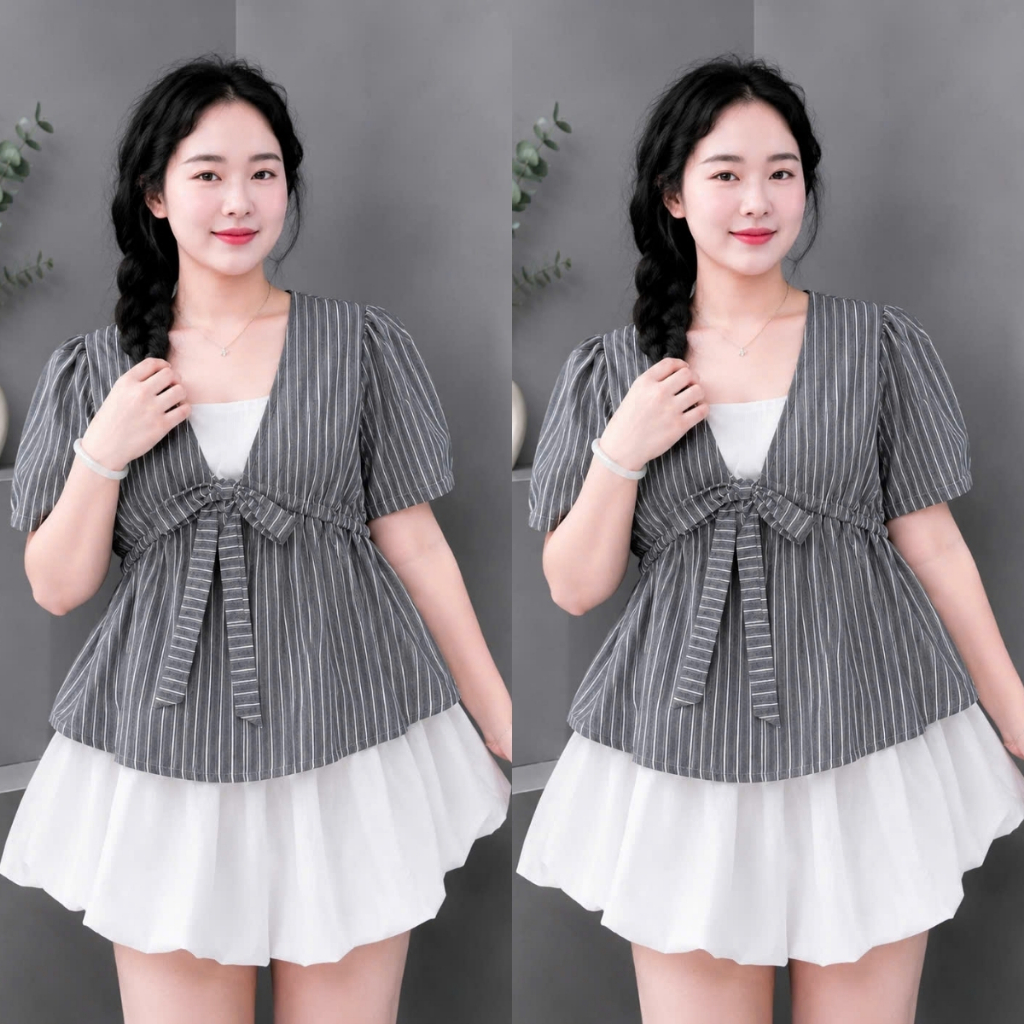 Set Áo Váy Bigsize Nữ Áo Babydoll Dang Peplum Xòe Phối Chân Váy Bí Dễ Thương A360+CV413 | BigBuy360 - bigbuy360.vn