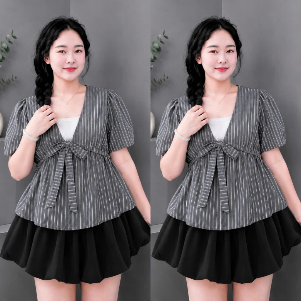 Set Áo Váy Bigsize Nữ Áo Babydoll Dang Peplum Xòe Phối Chân Váy Bí Dễ Thương A360+CV413 | BigBuy360 - bigbuy360.vn