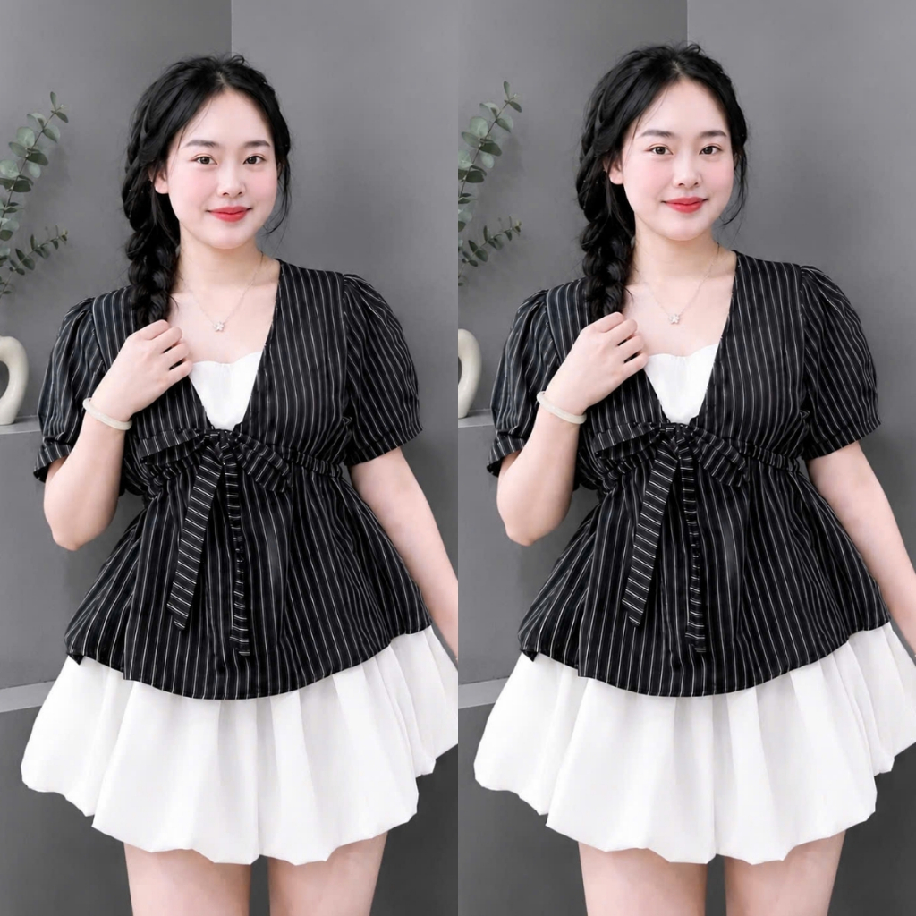 Set Áo Váy Bigsize Nữ Áo Babydoll Dang Peplum Xòe Phối Chân Váy Bí Dễ Thương A360+CV413 | BigBuy360 - bigbuy360.vn