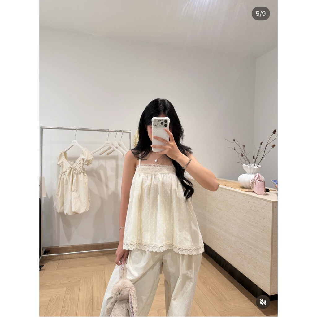 (MÃ 1090) ÁO 2 DÂY BABYDOLL REN HẠT PHỐI VIỀN REN 2 LỚP MÀU KEM NHẸ NHÀNG - DÀNH CHO NỮ | BigBuy360 - bigbuy360.vn