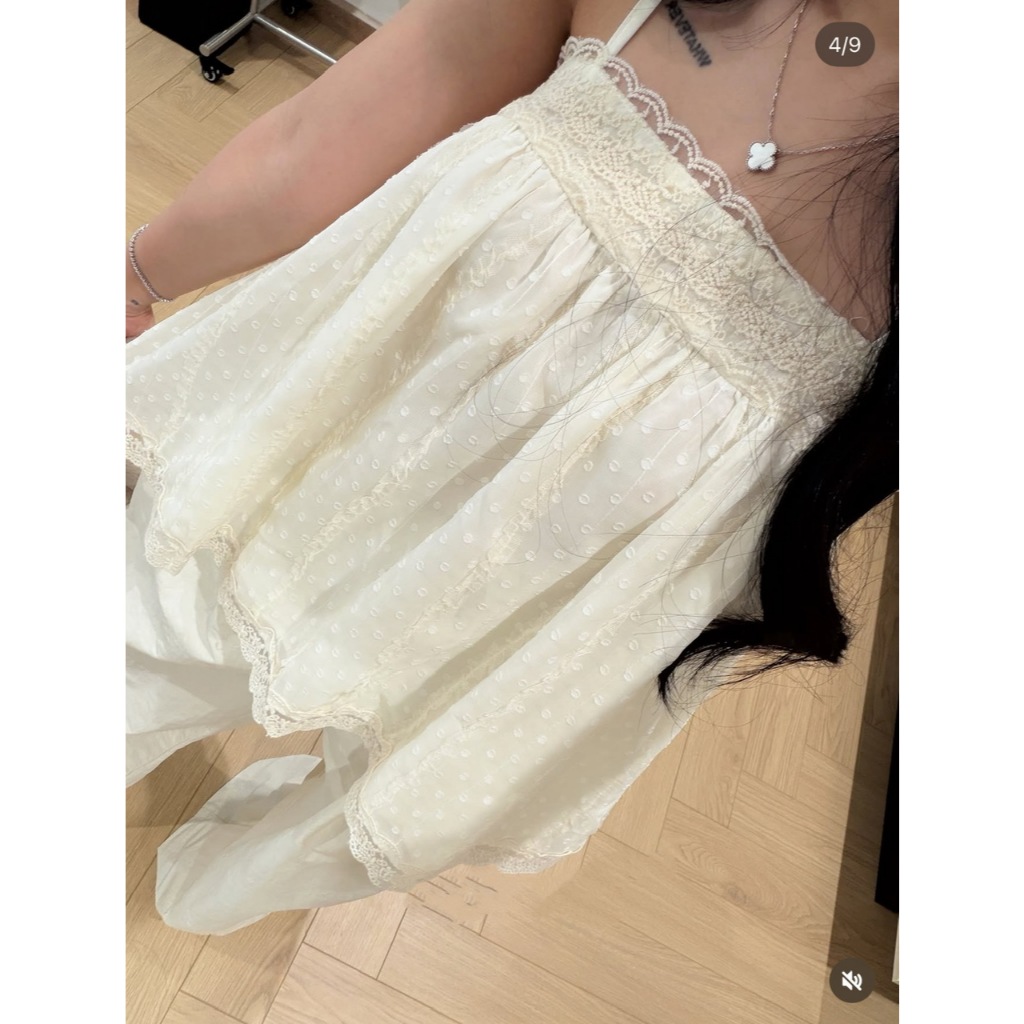(MÃ 1090) ÁO 2 DÂY BABYDOLL REN HẠT PHỐI VIỀN REN 2 LỚP MÀU KEM NHẸ NHÀNG - DÀNH CHO NỮ | BigBuy360 - bigbuy360.vn
