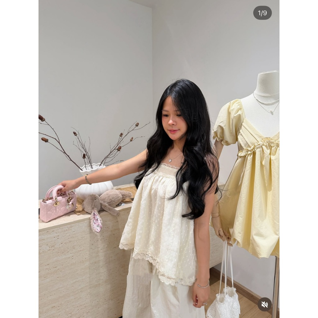 (MÃ 1090) ÁO 2 DÂY BABYDOLL REN HẠT PHỐI VIỀN REN 2 LỚP MÀU KEM NHẸ NHÀNG - DÀNH CHO NỮ | BigBuy360 - bigbuy360.vn