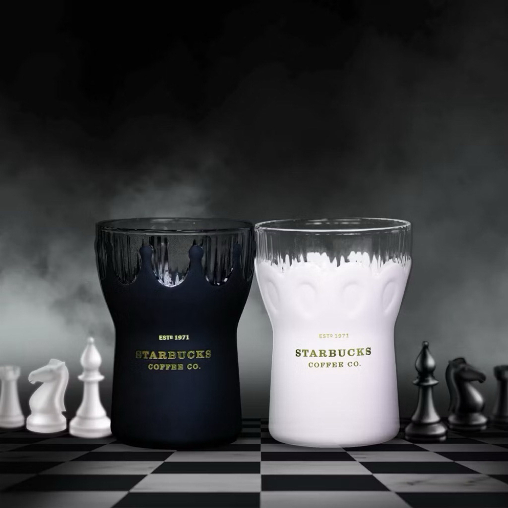 Set ly Starbucks thủy tinh 384ml Chess