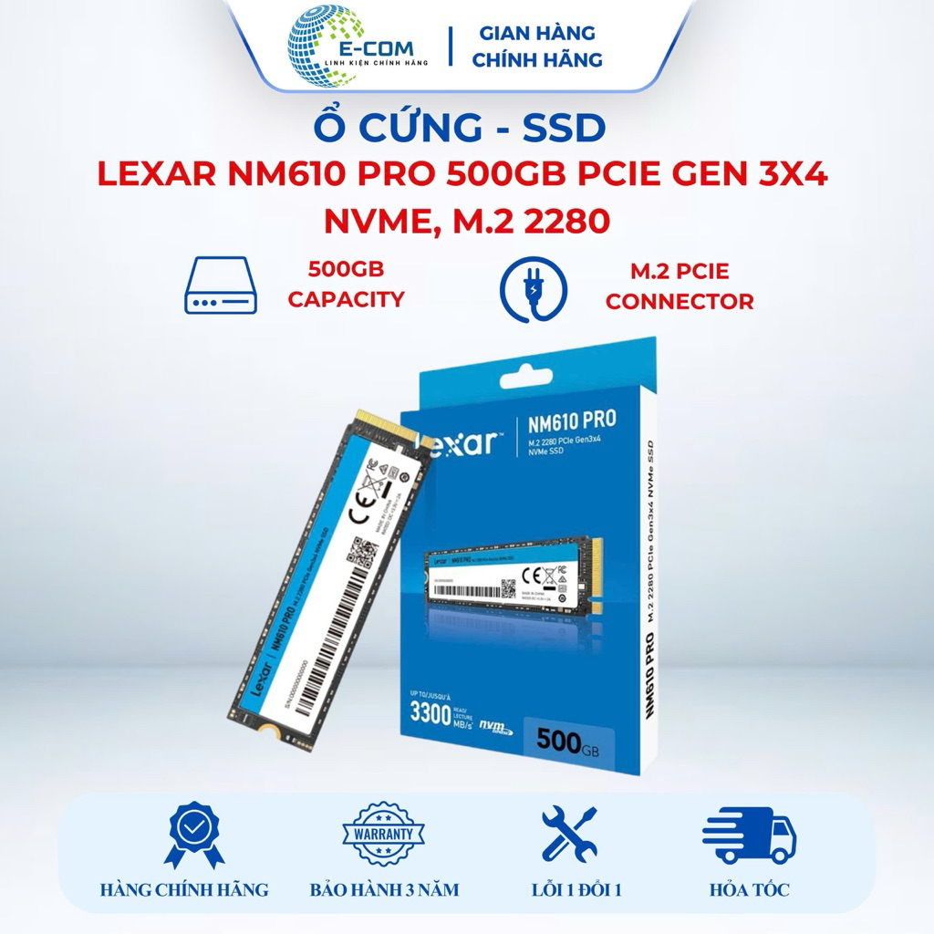 [SP FULL VAT] Ổ cứng LEXAR NM610 Pro PCLe G3x4 500GB, Model: LNM610P500G-RNNNG